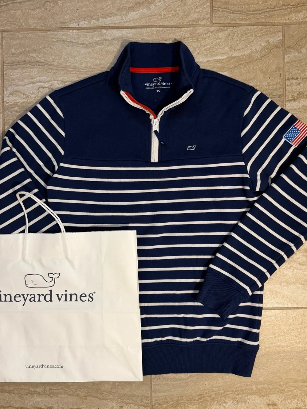 Vineyard Vines Navy & White Striped Half-Zip Sweater